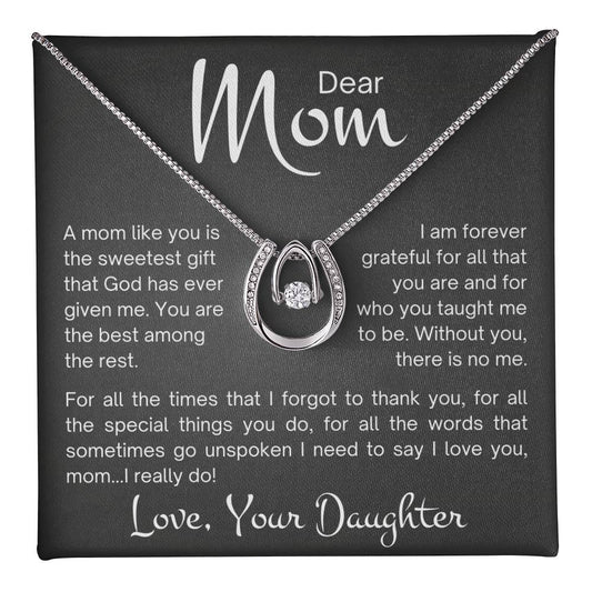 Daughter's appreciation message for her mom with a necklace in a gift box
