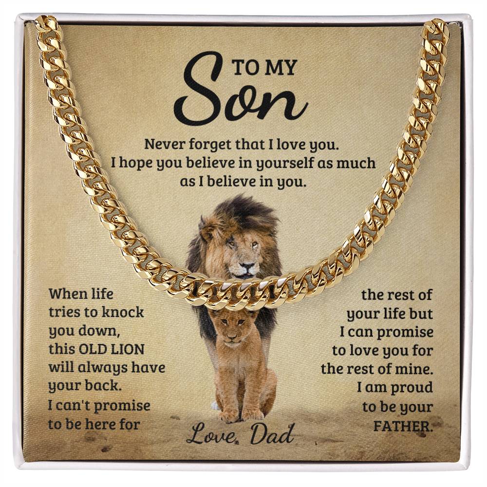 A heartfelt message from a father to his son with a 14k gold necklace