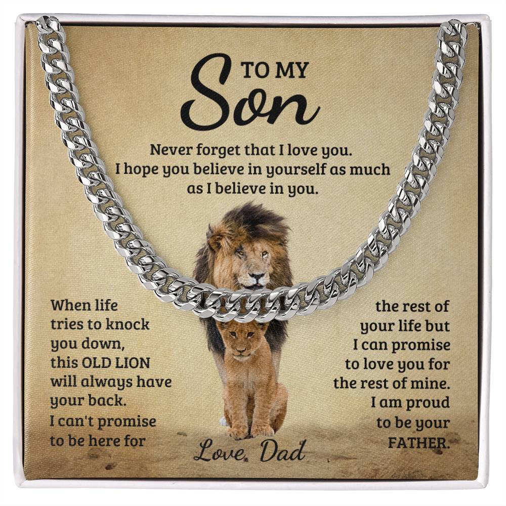 A heartfelt message from a father to his son with a stainless steel necklace