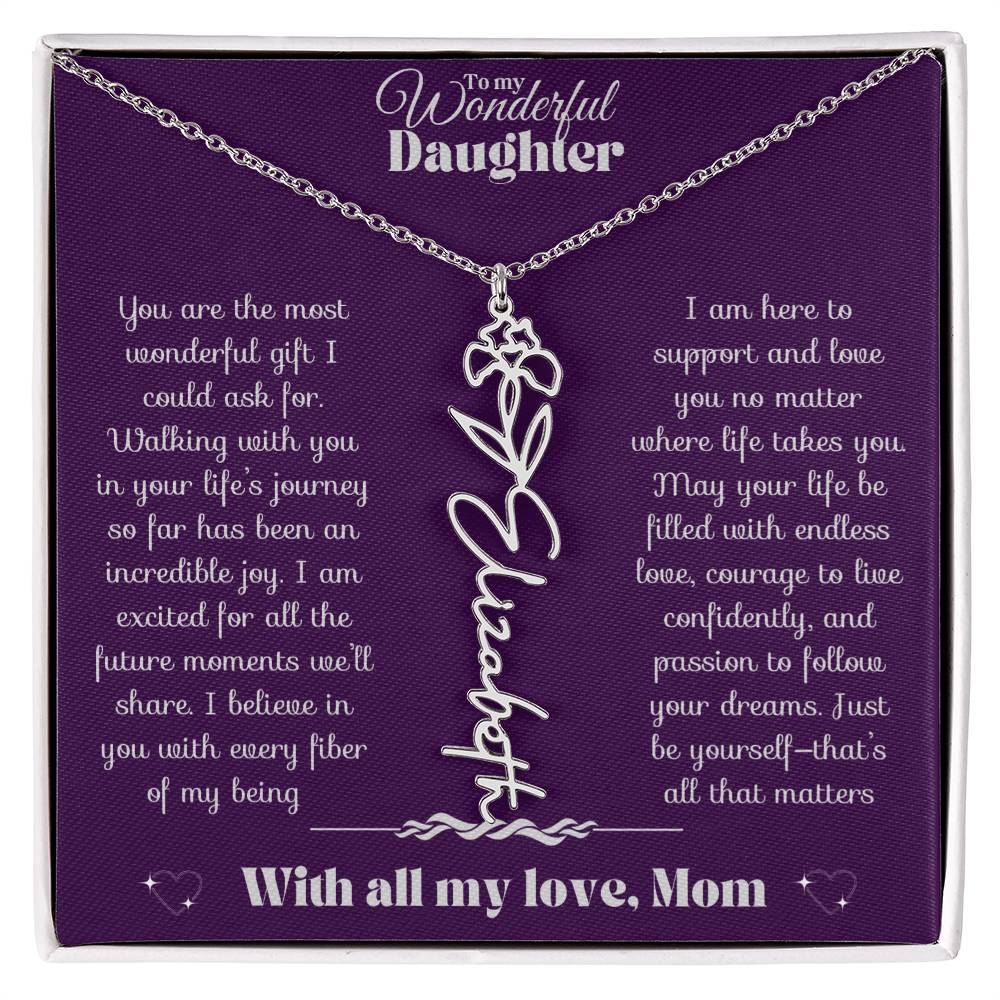 To my Daughter-Birth Flower Name Necklace-Mom