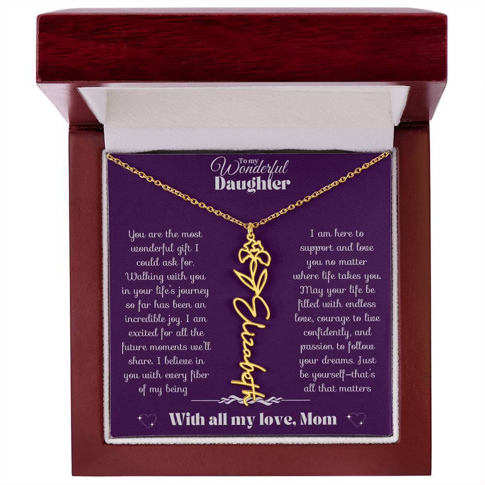 To my Daughter-Birth Flower Name Necklace-Mom