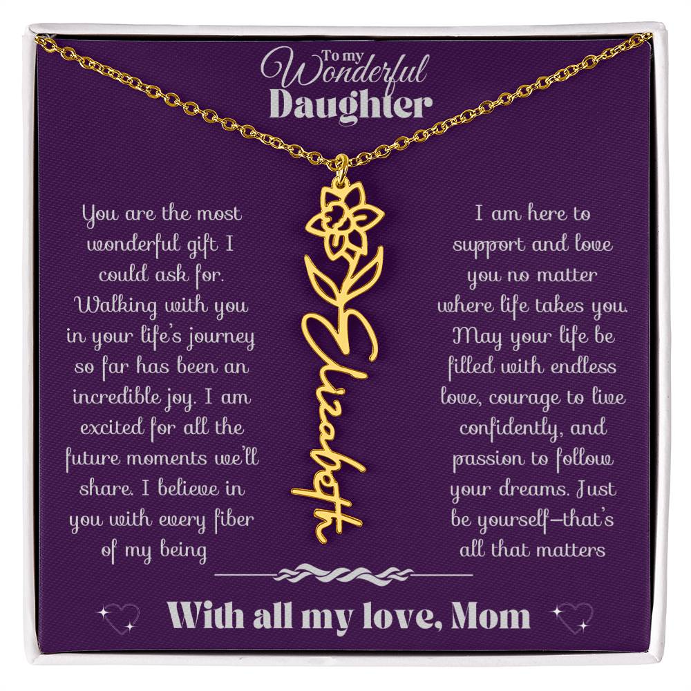 To my Daughter-Birth Flower Name Necklace-Mom