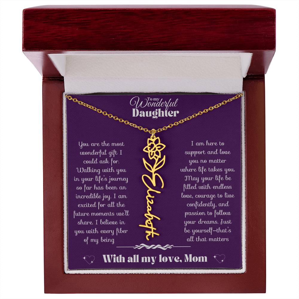 To my Daughter-Birth Flower Name Necklace-Mom