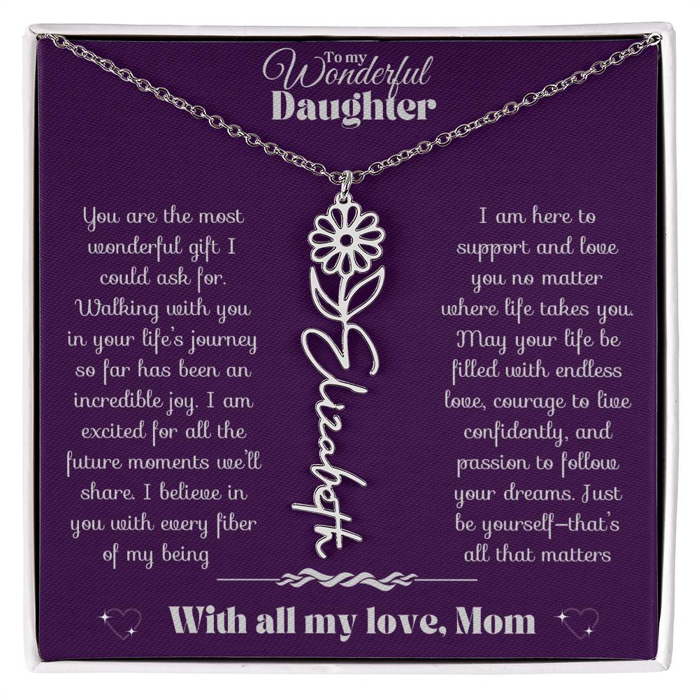 To my Daughter-Birth Flower Name Necklace-Mom