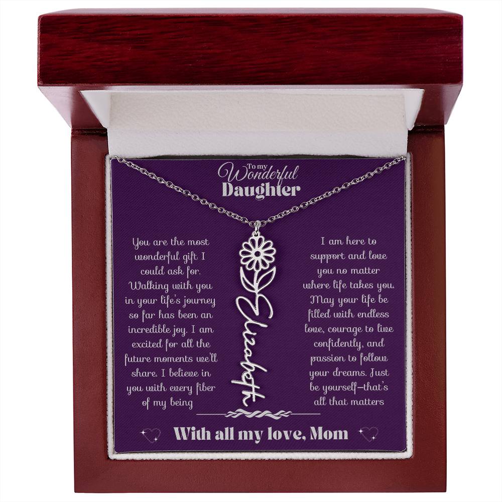 To my Daughter-Birth Flower Name Necklace-Mom