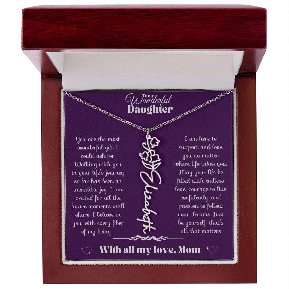 To my Daughter-Birth Flower Name Necklace-Mom