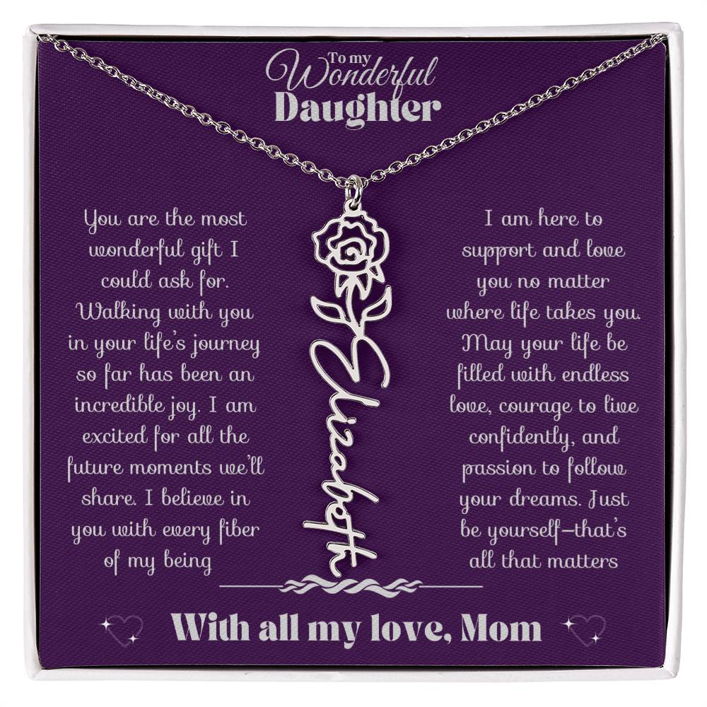 To my Daughter-Birth Flower Name Necklace-Mom