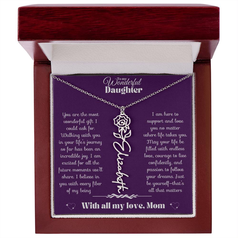 To my Daughter-Birth Flower Name Necklace-Mom