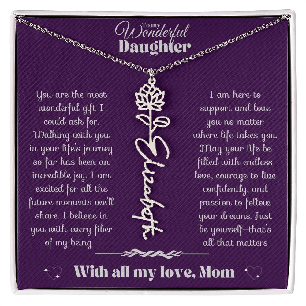 To my Daughter-Birth Flower Name Necklace-Mom