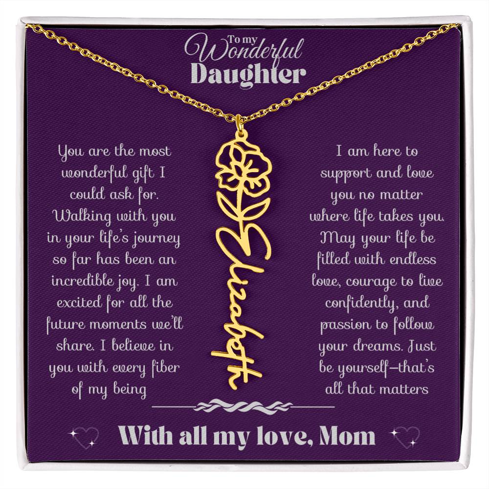 To my Daughter-Birth Flower Name Necklace-Mom