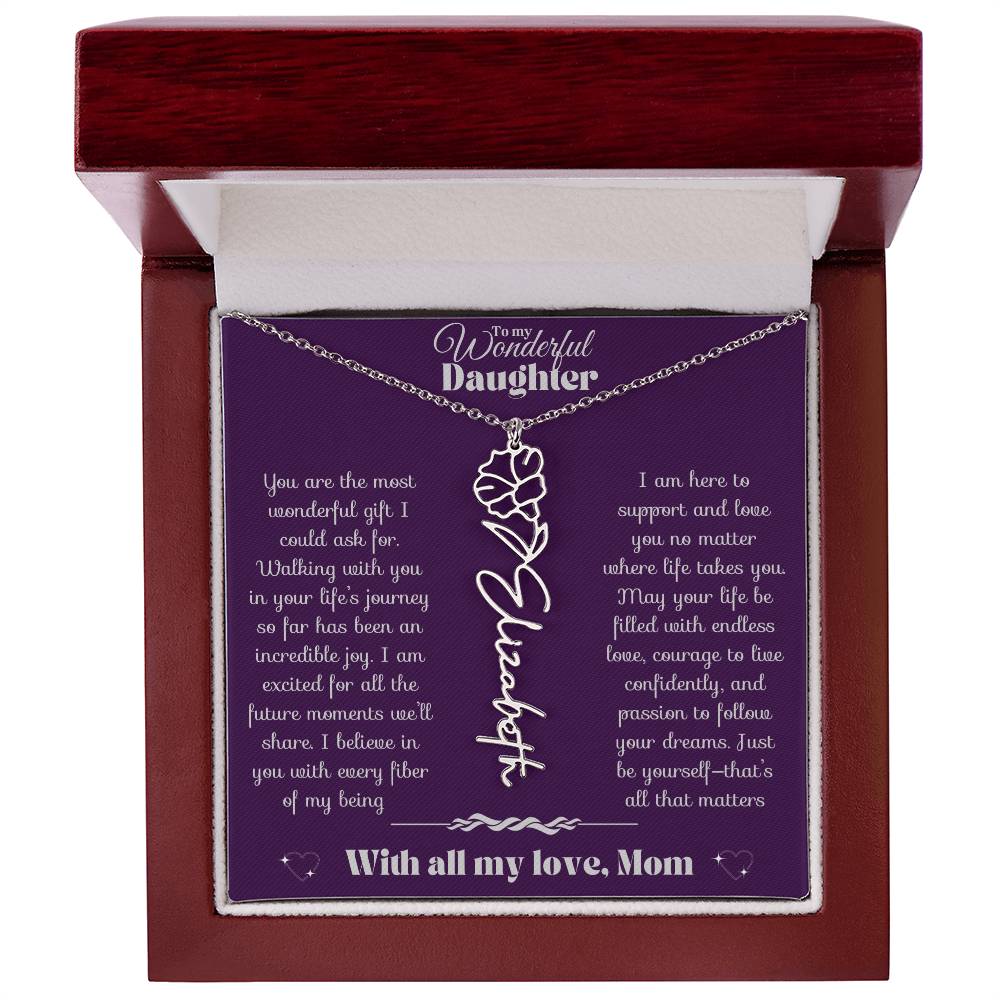 To my Daughter-Birth Flower Name Necklace-Mom