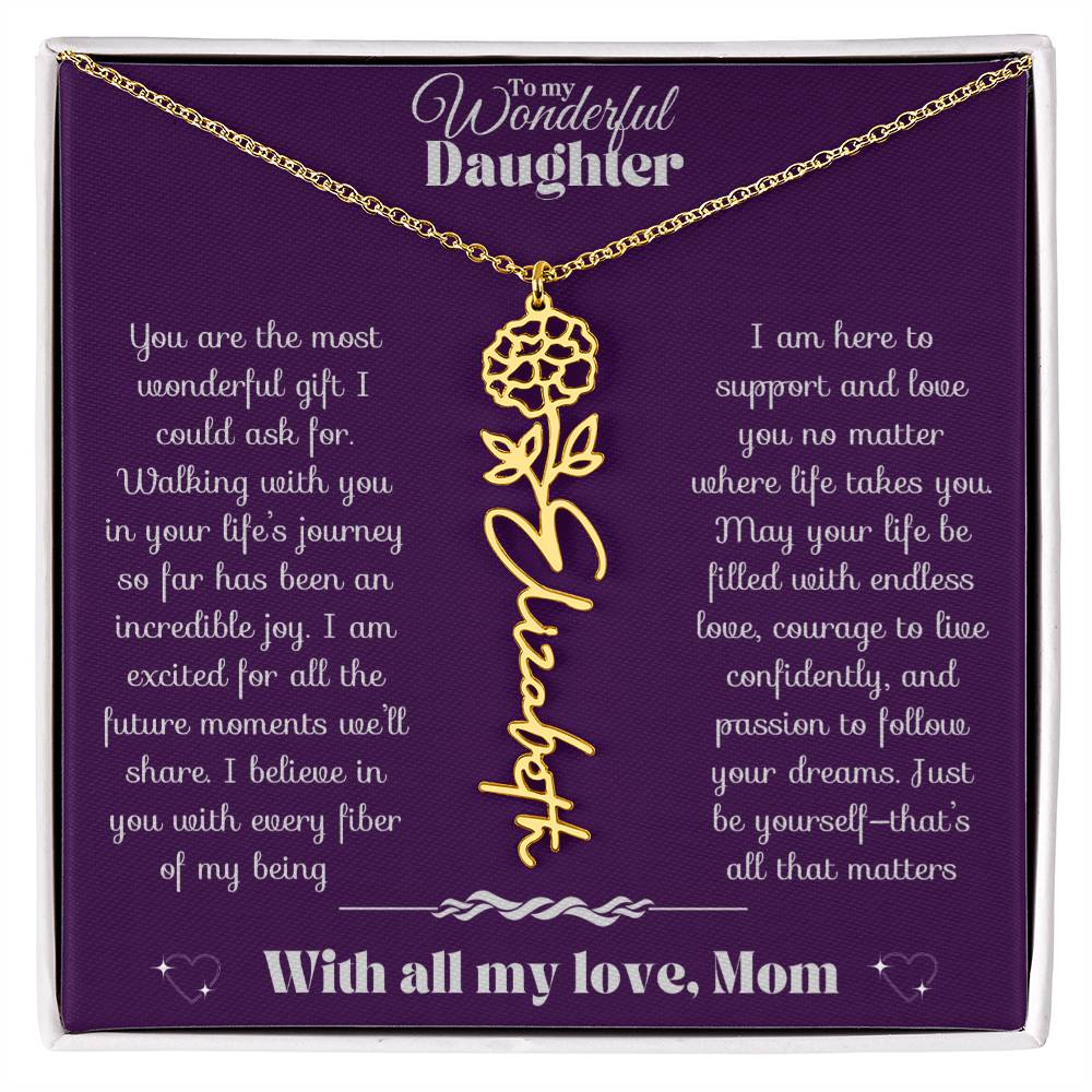 To my Daughter-Birth Flower Name Necklace-Mom