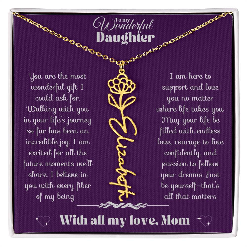 To my Daughter-Birth Flower Name Necklace-Mom