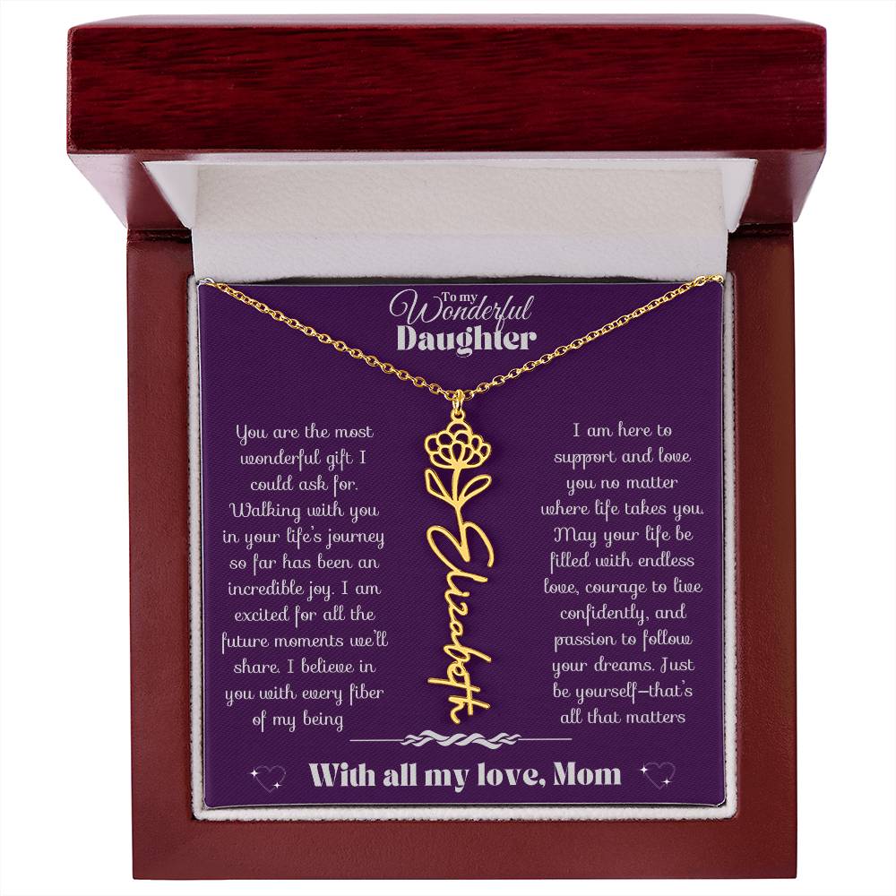 To my Daughter-Birth Flower Name Necklace-Mom