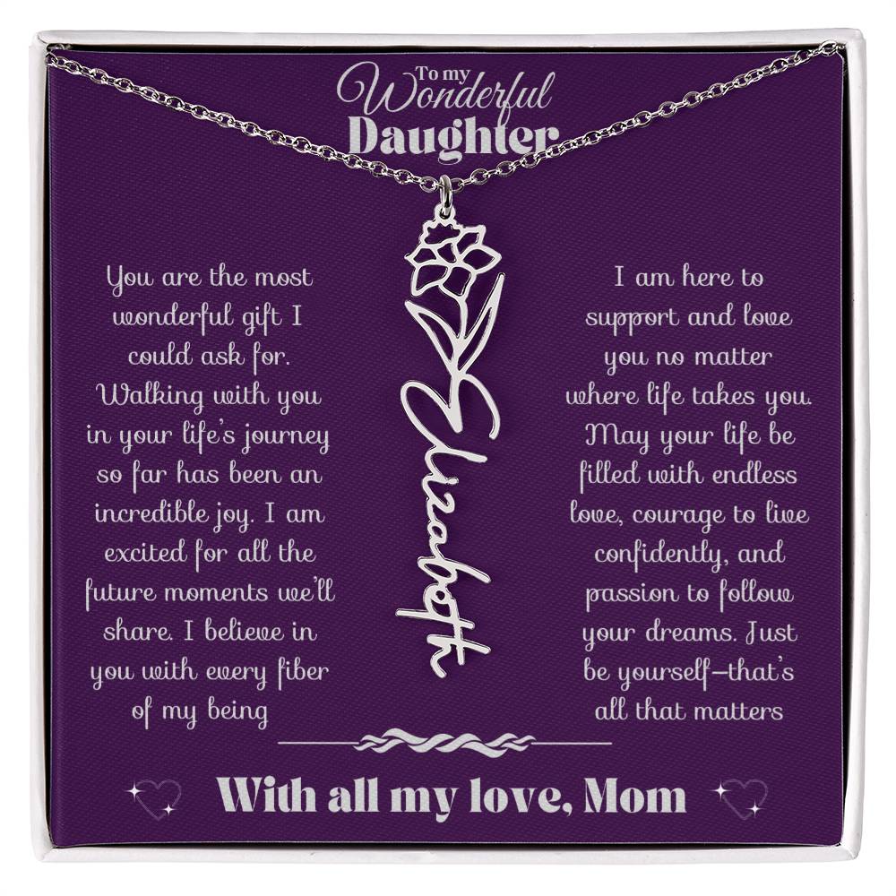 To my Daughter-Birth Flower Name Necklace-Mom