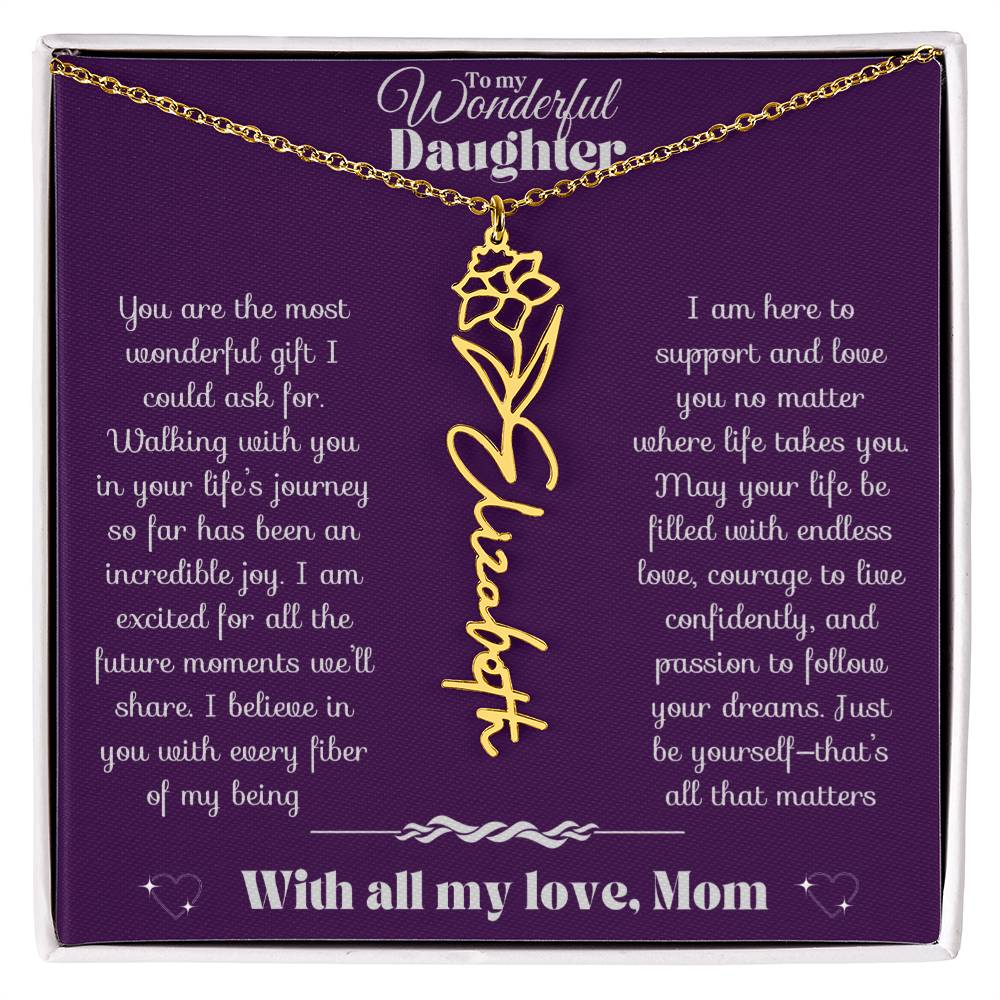 To my Daughter-Birth Flower Name Necklace-Mom