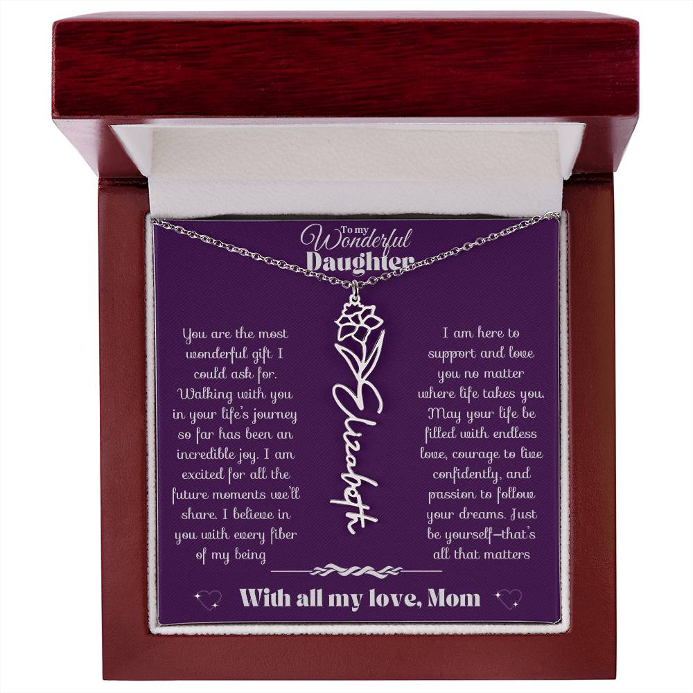 To my Daughter-Birth Flower Name Necklace-Mom