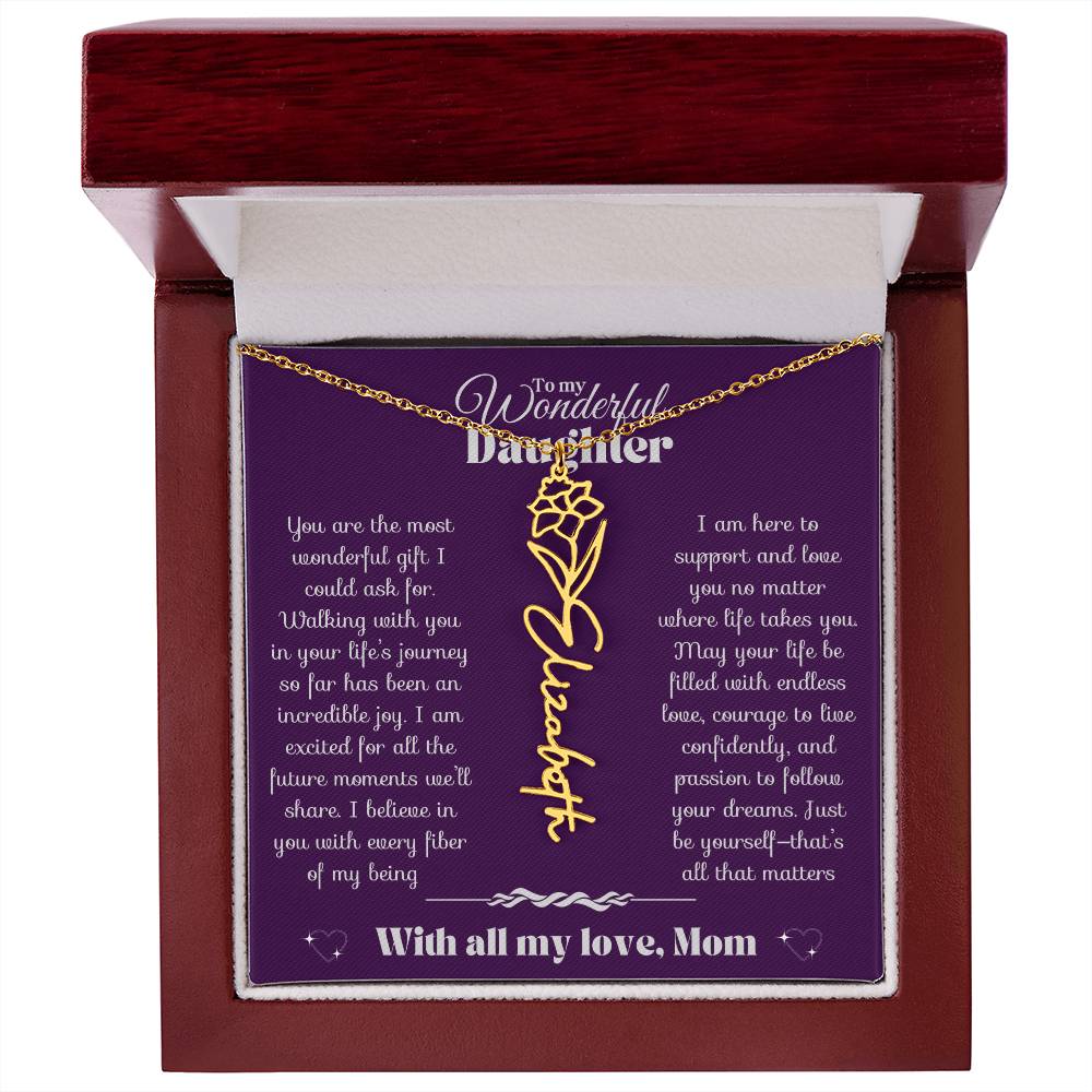 To my Daughter-Birth Flower Name Necklace-Mom