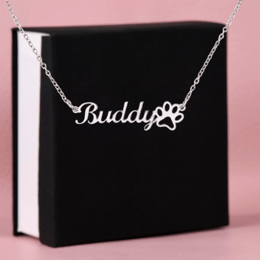 Custom Name & Paw Print Necklace for Women